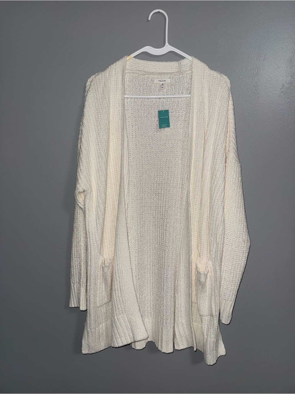 Maurices Cream Open-Front Knit Cardigan